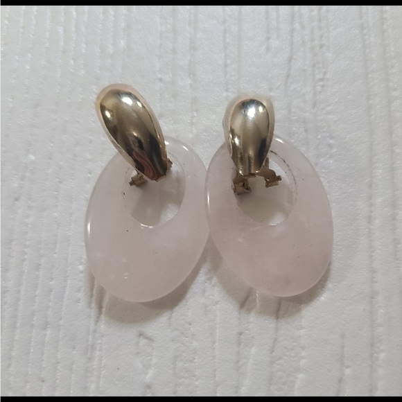 Vintage rose quartz earrings in excellent condition approximately 1 inch stone - Picture 1 of 8